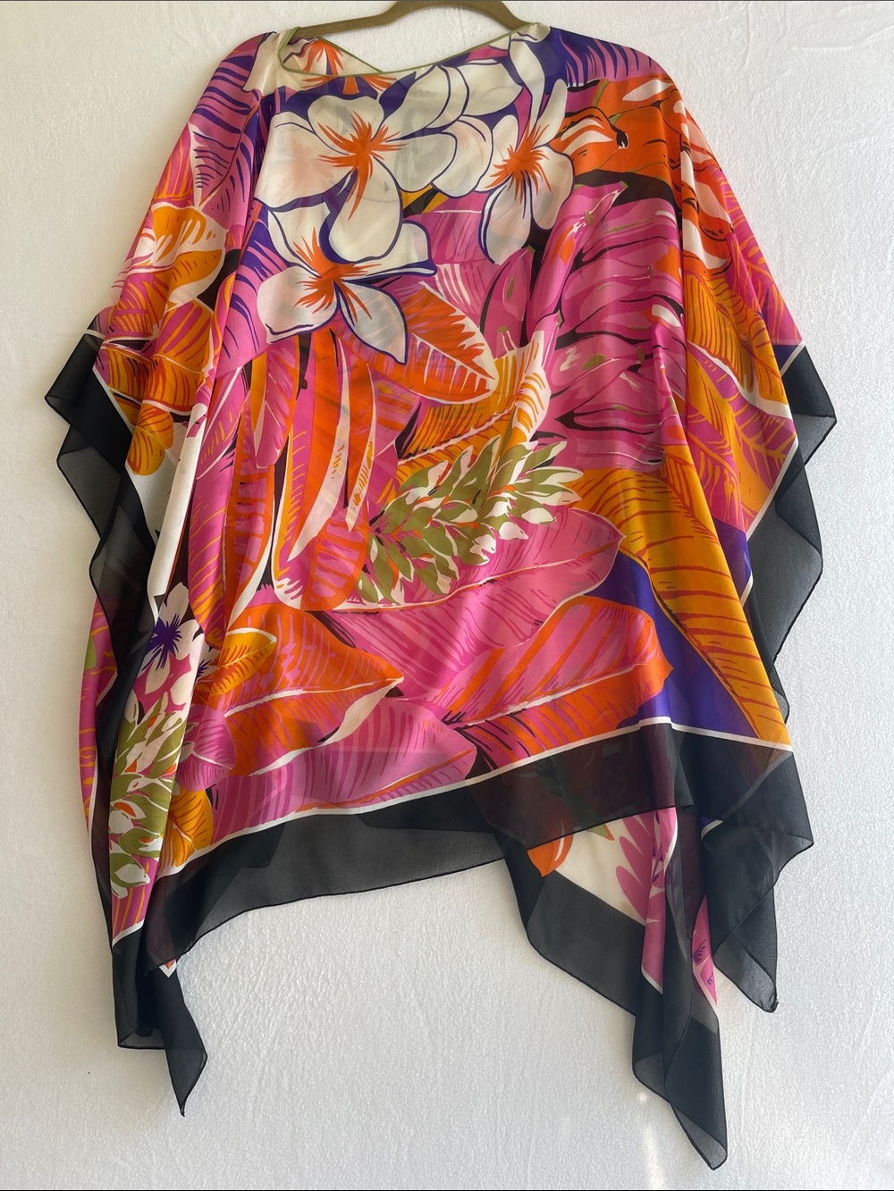 Sheer Tropical Floral Print Kaftan Cover Up Pink Orange Purple Beach Resort OS
